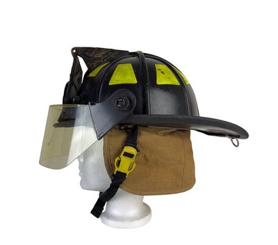 Vintage MSA Cairns 1044 Fireman Firefighter Rescue Helmet + Brass Eagle + Visors