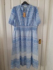 Gallery Plus Size Blue & White Soleil Short Sleeve Women Dress Size 20
