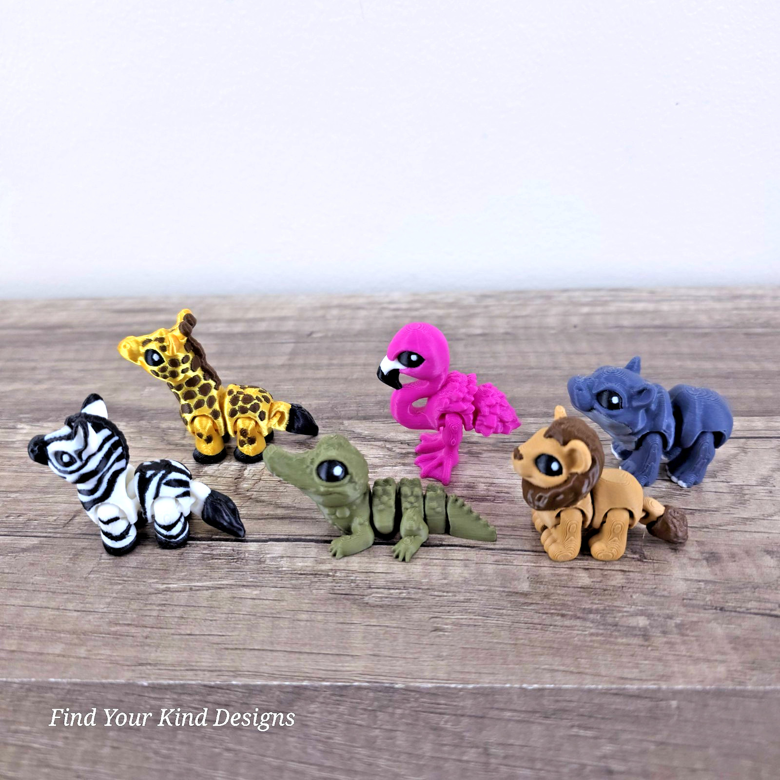 Safari Animal Hatchlings Set 3D Printed Flexi Fidget Toy Gift Articulated Minis