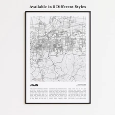 Jinan City Map Print, Shandong Travel Poster, Modern Map, Wall Decor Art