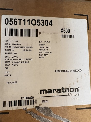 Marathon X509 2HP 208-230/460V 3ph. 056T1105304 Condenser Fan Motor