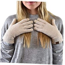 Winter Warm Eco-Friendly Knit Chenille Touchscreen Texting Gloves Beige