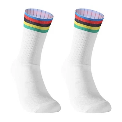 MARKENLOS UCI Weltmeister World Champion Aero Radsocken Weiß High Quality Top Stripe