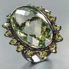 Fine Art 47 ct Natural Green Amethyst Ring 925 Sterling Silver Size 8 /R445142