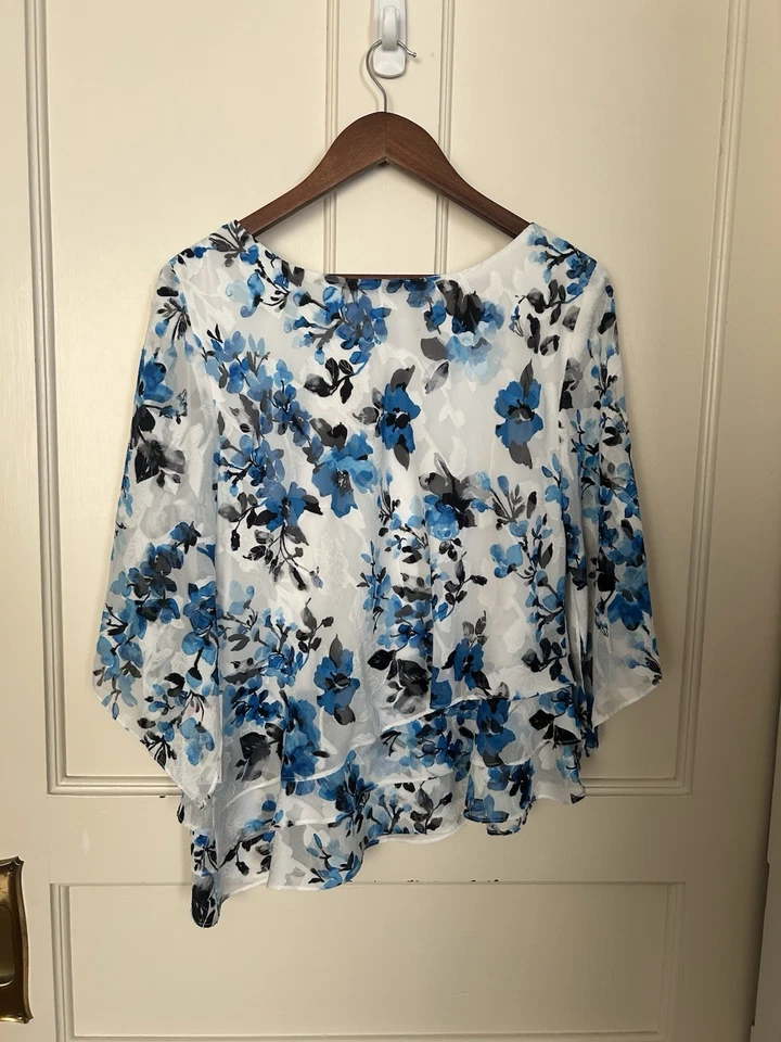 Blusa Alex Evenings Floral Asimétrica de Gasa para Mujer Talla XL Azul Blanco Nueva con Etiquetas Foto 2 de 4