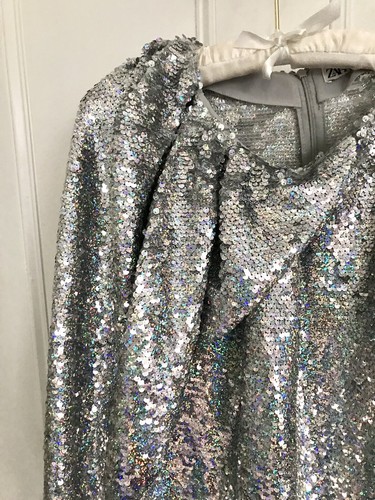 Zara Short Silver Sequinned Draped Detailing Dress M BNWT RRP £59.99 LAST ONE - Picture 5 of 12