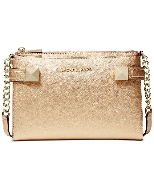 NWT Michael Kors Karla Metallic Leather East West Crossbody Bag
