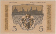 *NOTGELDSCHEIN*Stadt Dresden*5 Mark*1.11.1918*