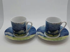 Van Gough Espresso Cups    "Wheatfield Under The Clouds" Saucers Set Of 2 