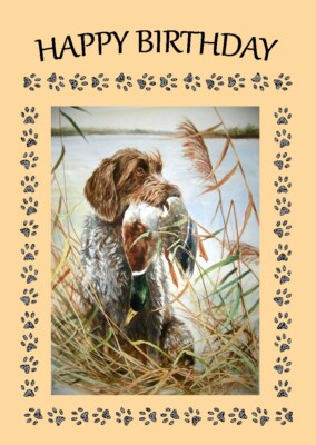 DEUTSCHER DRAHTHAARZEIGER HUND & ENTE GEBURTSTAG GRUSS NOTIZKARTE