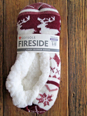 NEW SOFSOLE Slipper Socks Fireside Women s Shoe Sizes 5-10 Non Slip Reindeer