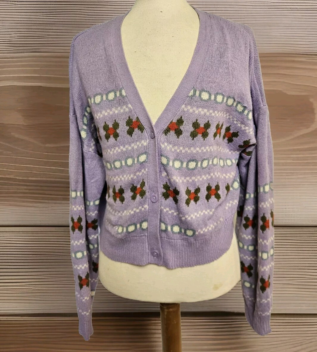 Noisy May Cardigan - Ladies Retro Acrylic Tight Knit Lilac Retro Premium UK XL