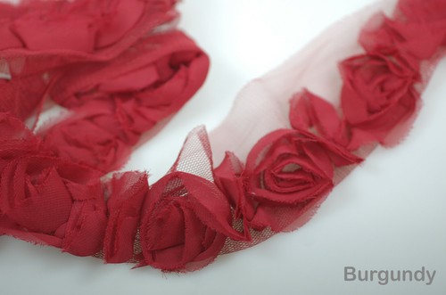 Neotrims Sculptured Crushed Chiffon Soft Roses Trimming on Net Base, By the Yard - Picture 4 of 14