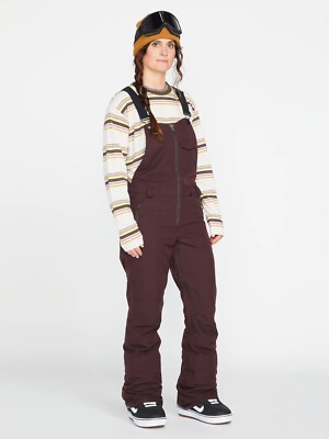 NEW VOLCOM WOMENS SWIFT BIB OVERALL - BLACK PLUM