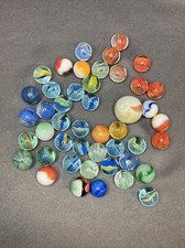Lot of 46 Vintage Marbles Various Sizes, Types
