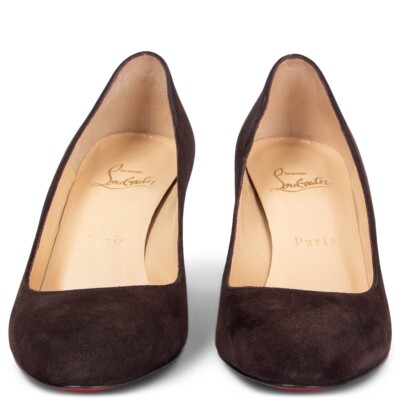 67443 auth CHRISTIAN LOUBOUTIN dark brown suede ROUND TOE Pumps