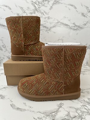 UGG Chestnut Brown Classic Short II All Over Logo Boots Size 4/ Women s Size 5.5
