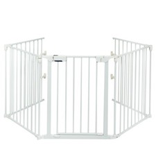 Pet Gate Fireplace Fence Safety 5-Panel Child Wide Metal Door Gate Fence White
