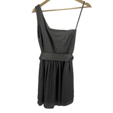White By Vera Wang Womens One Shoulder Dress Belted Mini Zip Back charcoal gray