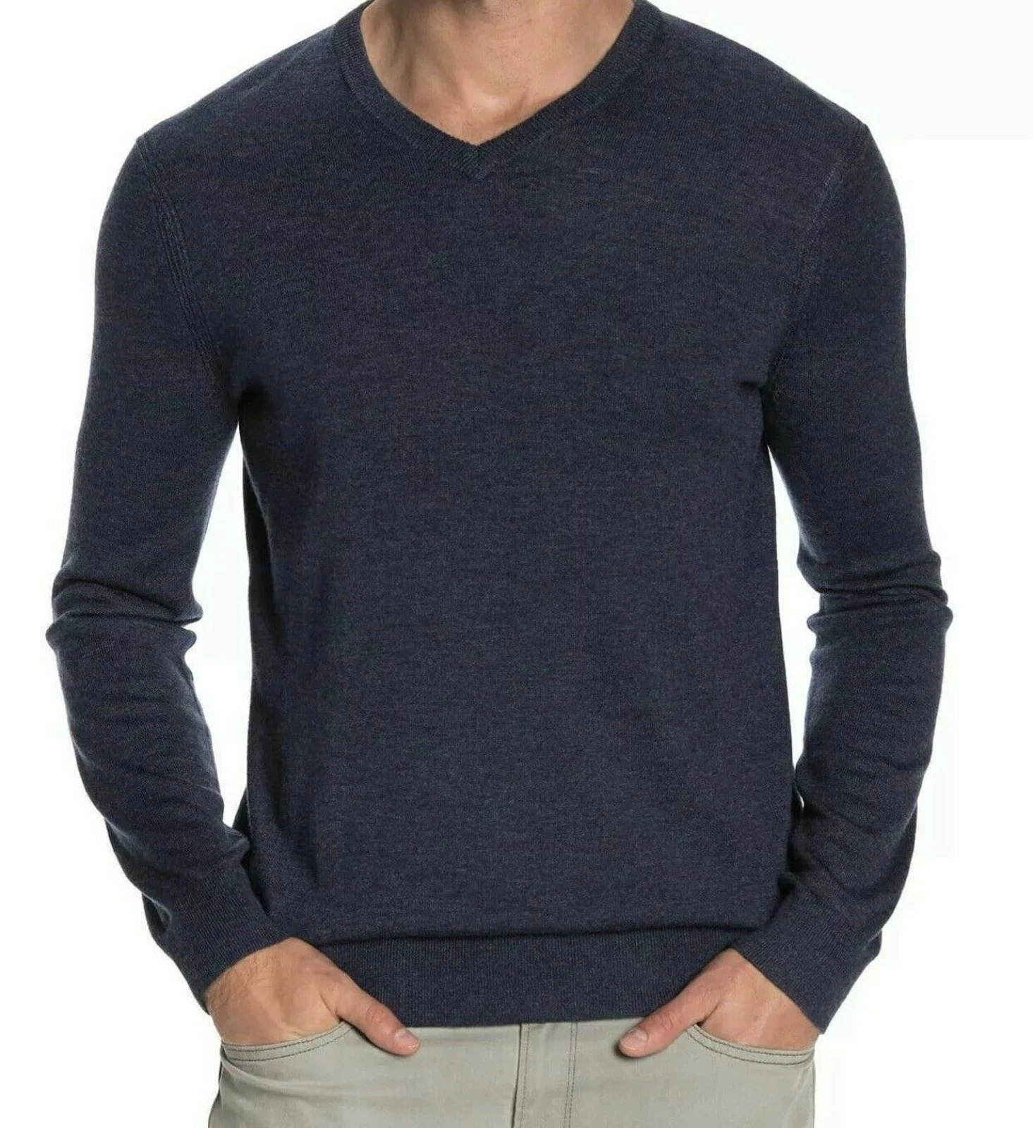 Pull en laine mérinos Harman Indigo Supreme à col en V bleu taille XXL (CO41