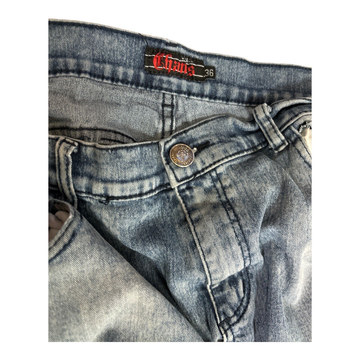 Chams Men's Stretch Jeans Size 36 Wash Bleach Splatter Distressed