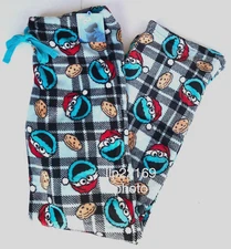COOKIE MONSTER CHRISTMAS Santa Hat FLEECE LOUNGE PJ PAJAMA PANTS Ladies M L XL
