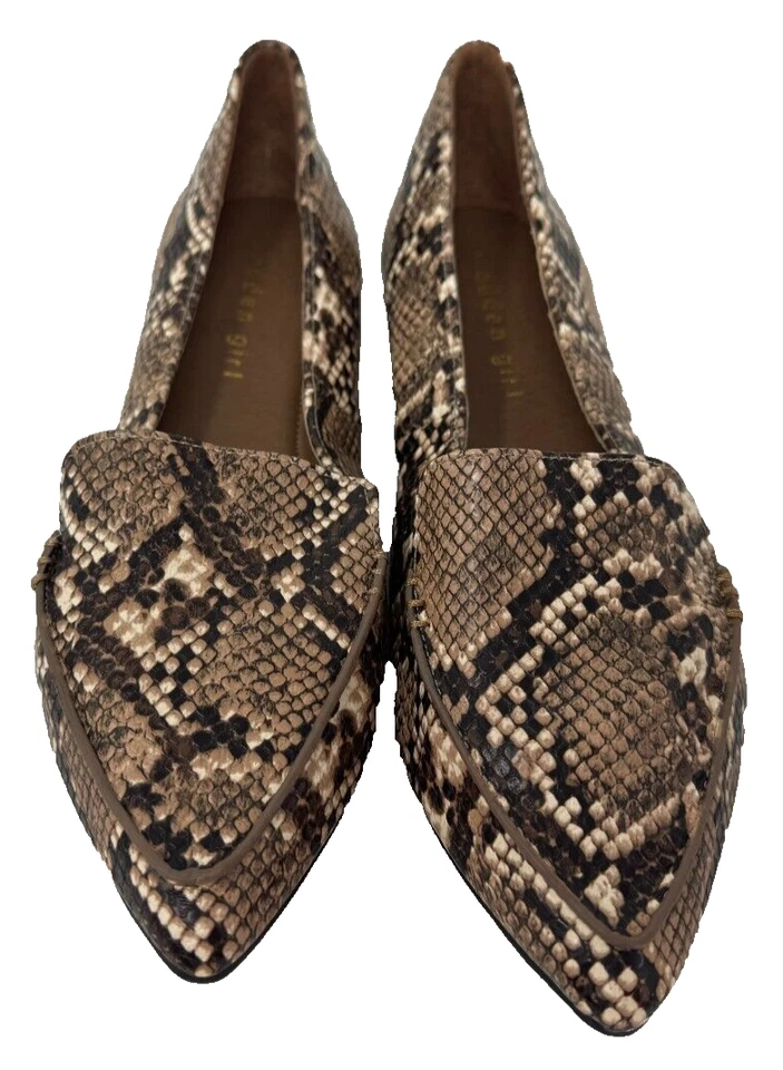 Zapatos planos Madden Girl para mujer Henie sin cordones cómodos con estampado de serpiente negros/marrones talla: 7 73D Foto 2 de 4
