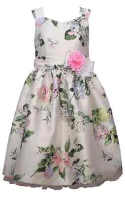 NWT Bonnie Jean Girls 16 Ivory Pink Flowers Formal Mikado Special Occasion Dress