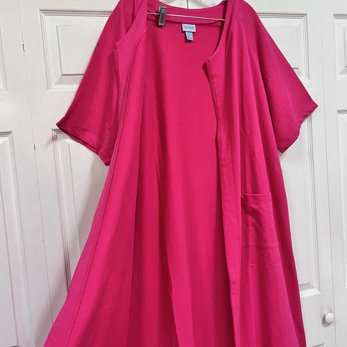 Lane Bryant Woman Plus Size 1X Pink Long Cotton Blend Robe Full Zip-Front - Picture 5 of 11