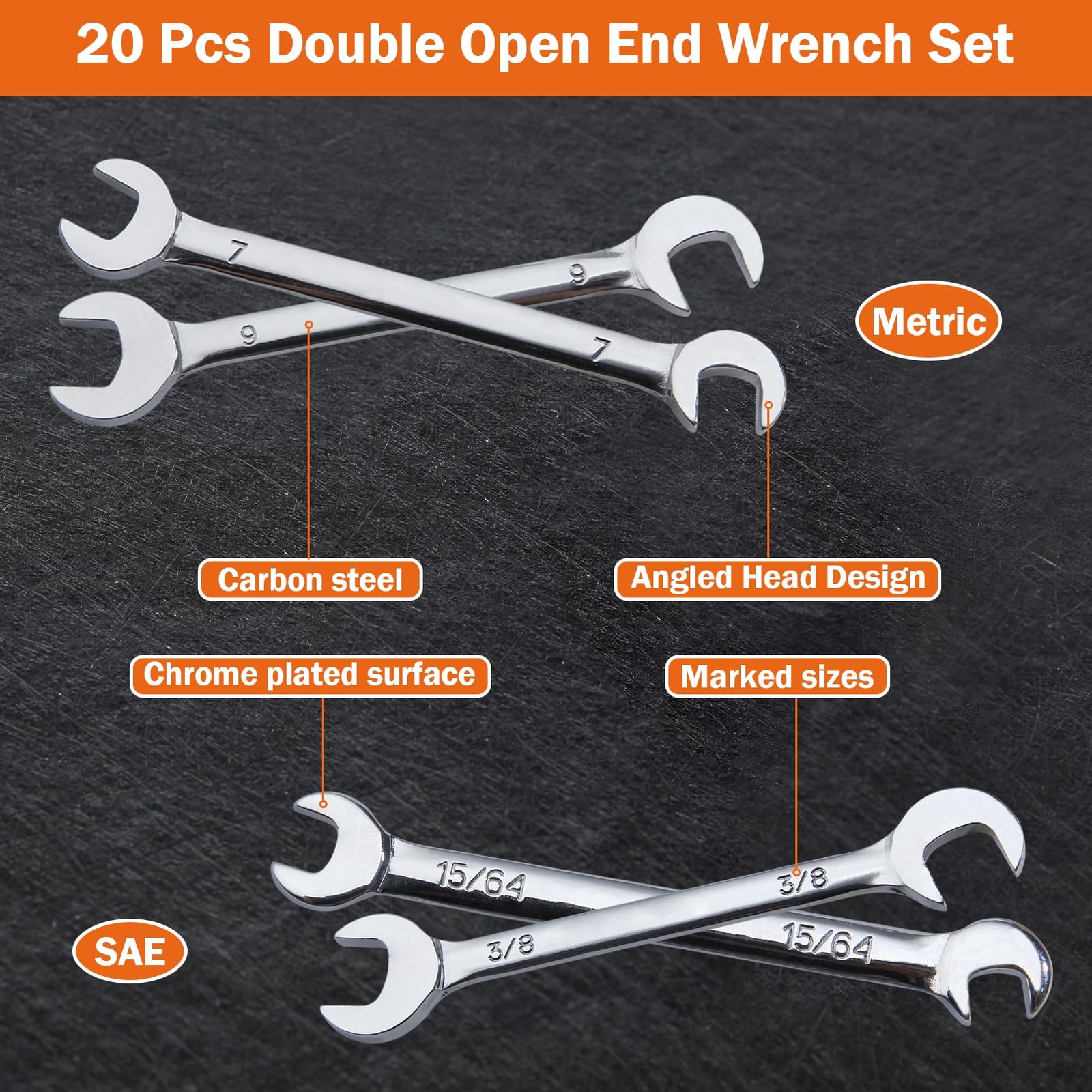 LEONTOOL Mini Double Open End Wrench Set Metric and SAE 20 Pcs 4-11mm & 5/32"...