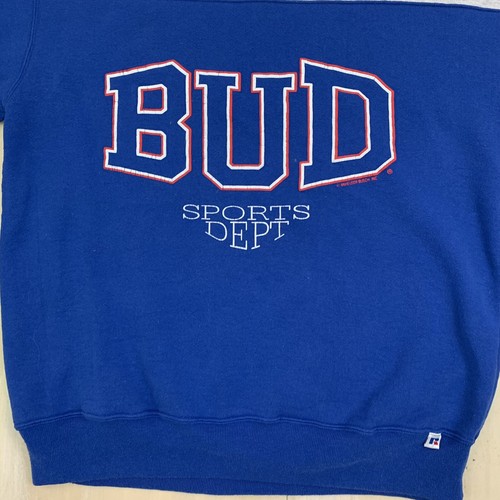 BUD SPORTS DEPT - Sudadera Azul de Colección Años 80-90 Budweiser Spellout, Para Hombre GRANDE - Imagen 3 de 12
