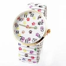 White Paw Print Watch Dog Cat Paw Prints Quartz Fun Stretch Band FUN New