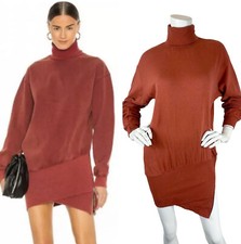 Young Fabulous & Broke Revolve Turtleneck Zip Hem Sweater Mini Dress Orange XS
