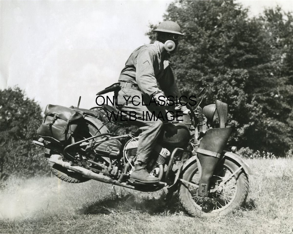 WWII ROUGH RIDER ARMY MOTORCYCLE MESSENGER 8X10 PHOTO HARLEY