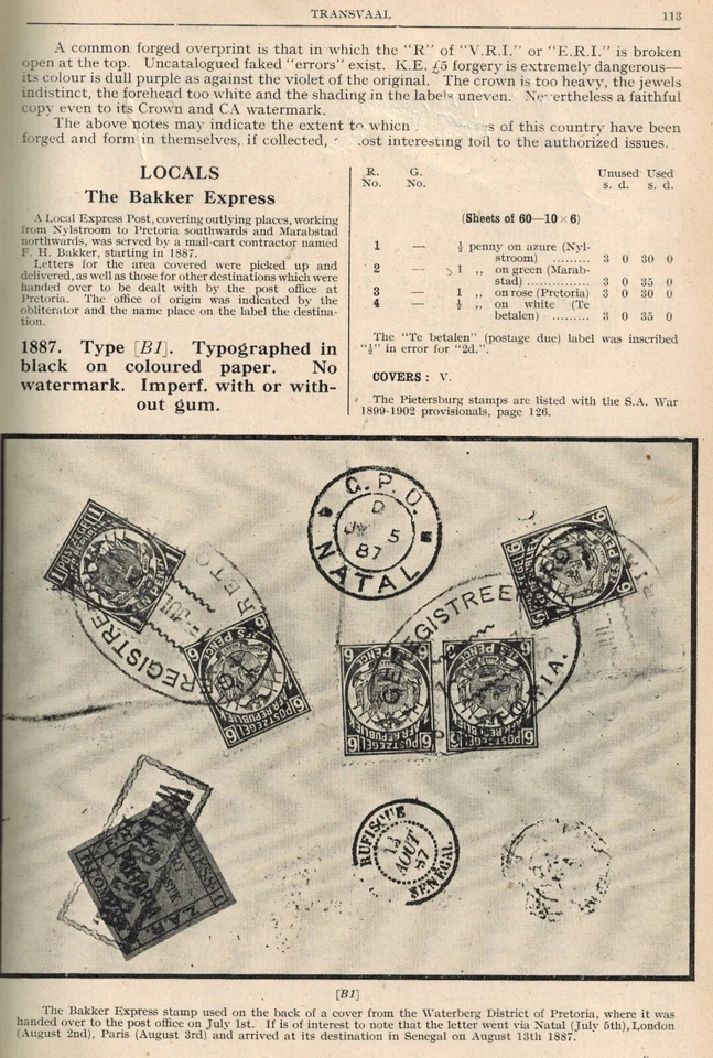 Transvaal Bakker Express 1887 Bloque de 50 1/2d Error para 2d GEM sin usar Foto 3 de 3