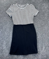 Zara Dress Women S Black White Stripe Mini A-line Stretch Short Sleeve Pullover