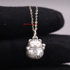 Real 999 Fine Silver Small Charm 吉 Cat-Shape Pendant DIY Jewelry 1pcs ONLY