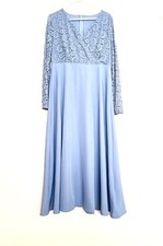 Long Sleeve Vneck Lace Stain Dress Event Wedding Party Cocktail Large Light Blue