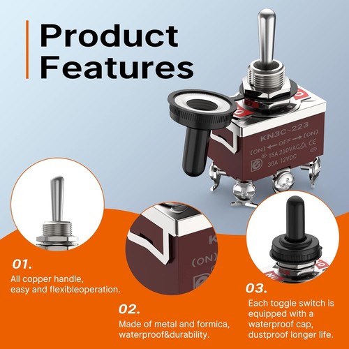 12V 30A Waterproof Toggle Switch, 4-Pack - Picture 5 of 6