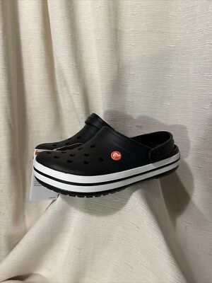 Crocs Black/White Trim/Red Logo Adult Unisex Clog Shoes Men(6)Women(8)Shoe
