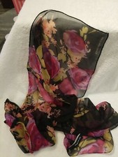Vintage Jones New York Silk Scarf black with flowers. New