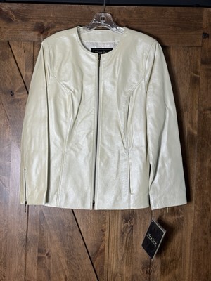 Terry Lewis Classic Luxuries Metallic Pearl Leather Jacket Sz S NWT Please READ