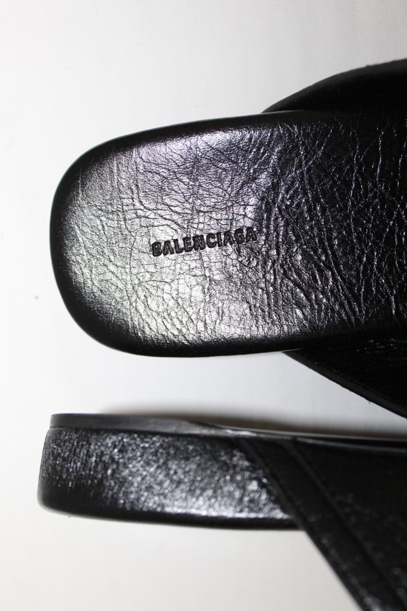 NWOB Balenciaga Studded Flats Mules Slip Ons Sides Black