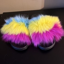 Faux Fur Slides Fuzzy Fluffy Slippers Flat Soft Sandals Open Toe - US Seller