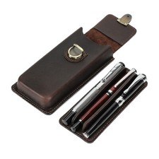 Handmade Genuine Leather 3 Slot Hard Fountain Pen Case Pen Storage Box Organizer
