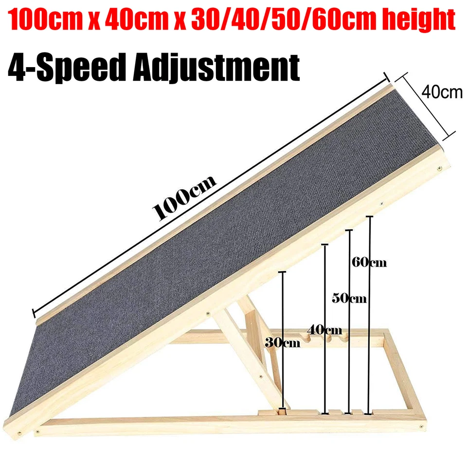 Wooden Dog Ramp Adjustable Folding Portable Non-Slip Pet Ramp for Bed Car Sofa - Image 3 of 4