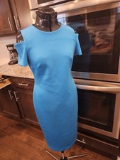 Blue Bodycon Off Sleeve Calvin Klein Zip Up Dress