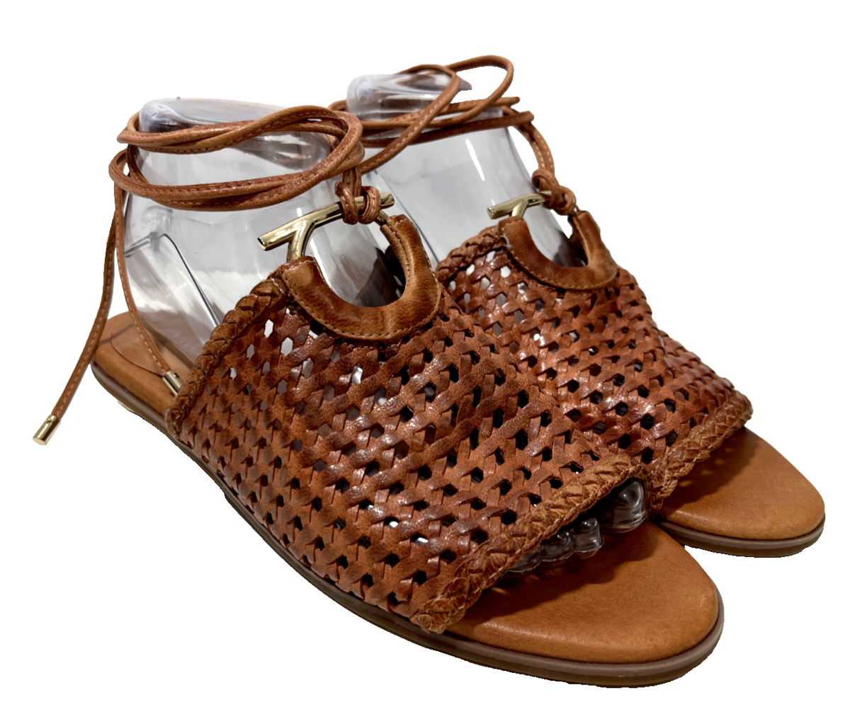 Antelope Leather Woven Sandals Ankle Wrap Tie Brown 38