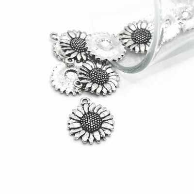 1, 4, 20 or 50 BULK pcs Small Antique Silver Sunflower Charms -US Seller-  AS1363 - Main Image