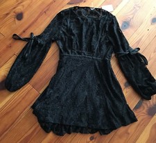 FREE PEOPLE Romantic Ruby CROCHET LACE VICTORIAN DRESS Size XS Black NWT $128